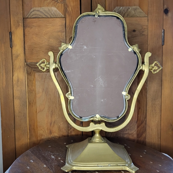 Vintage Brass Ornate Vanity Mirror - Picture 8 of 15
